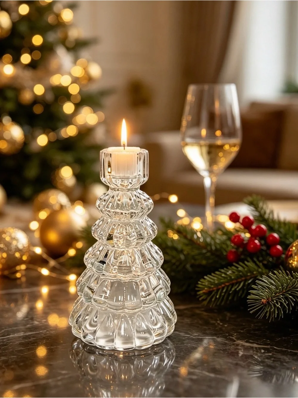 Clear Glass Tiered Tree Candle Holder - Home Accents